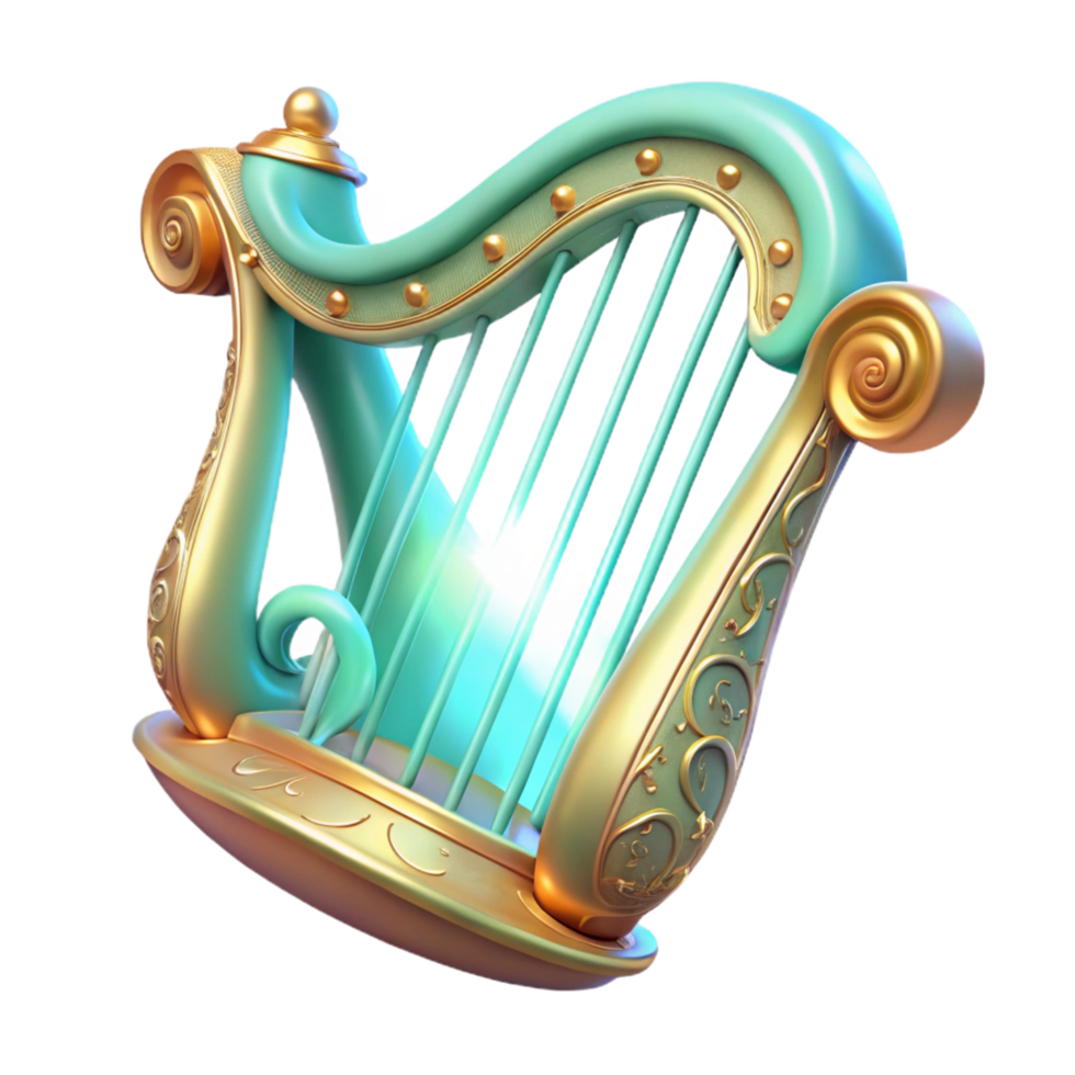 Elegant Teal and Gold Harp png
