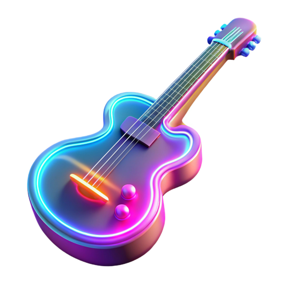 Neon Guitar 3D Render png