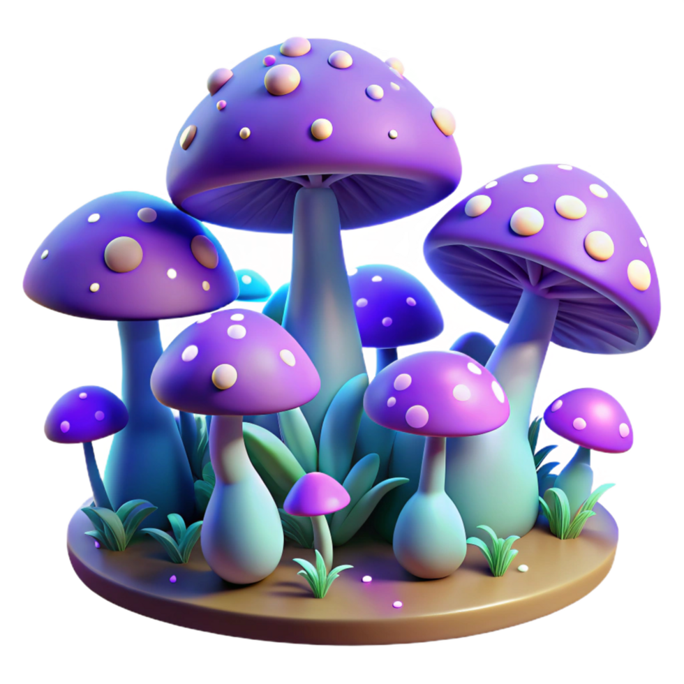 Purple Mushrooms 3D Render png