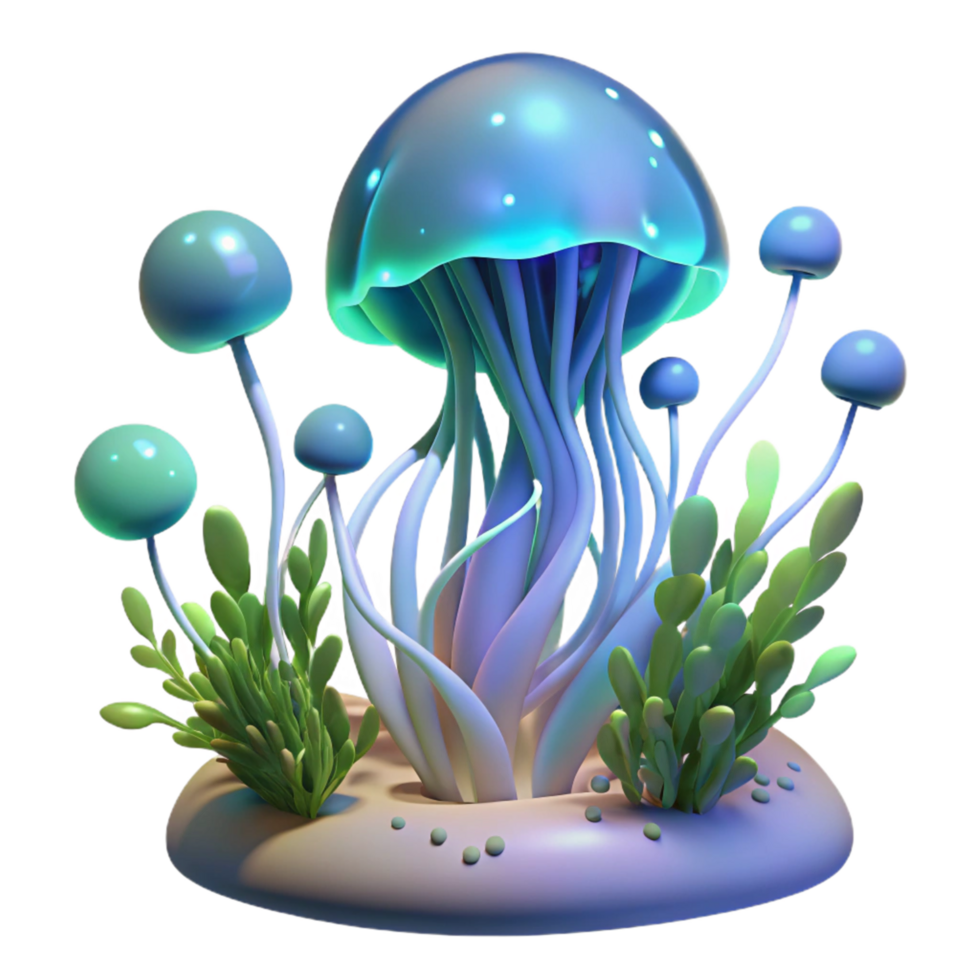 Glowing Mushroom Cluster 3D Render png