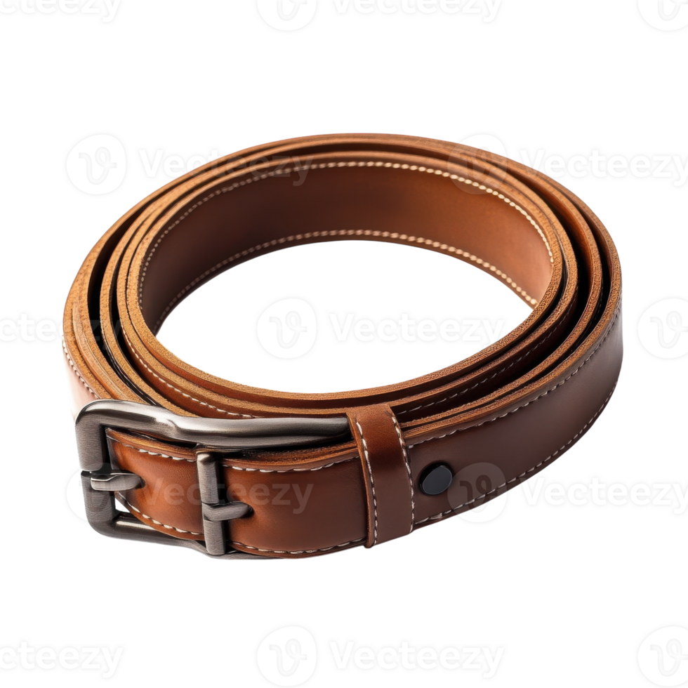 Brown Leather Belt Fashion Accessory on transparent background. png