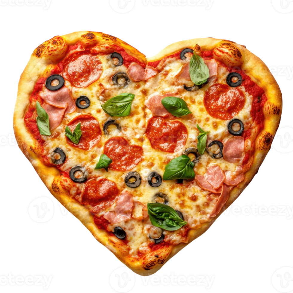 Delicious Heart Shaped Pizza on transparent background. png