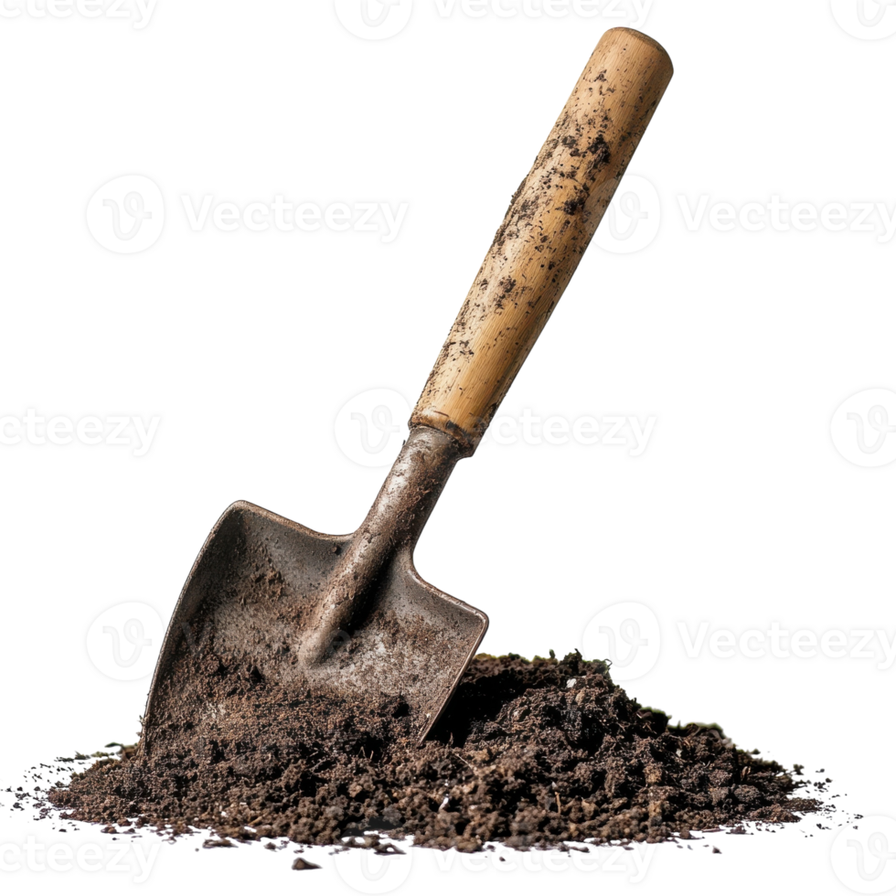 Garden Spade in Ground on transparent background. png