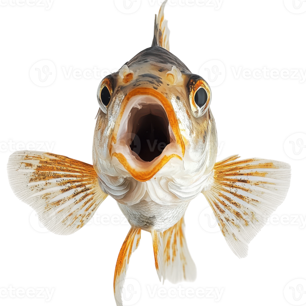 Goldfish Open Mouth Closeup on transparent background. png