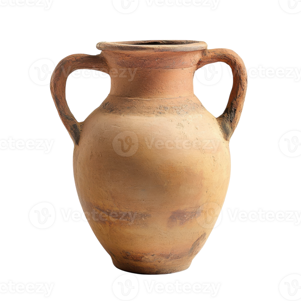 Antique Clay Jug Two Handles on transparent background. png