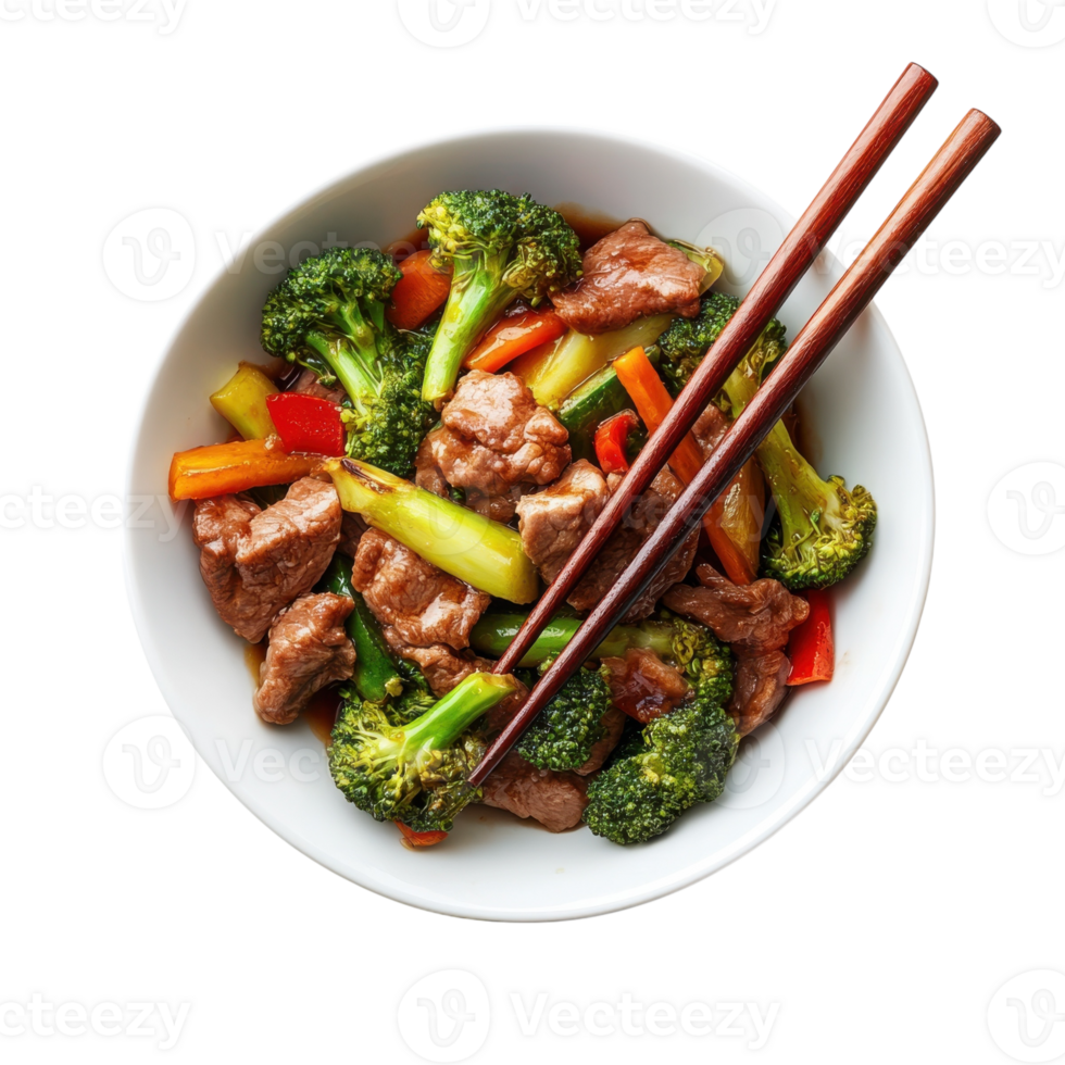 Delicious Beef Broccoli Stir Fry on transparent background. png