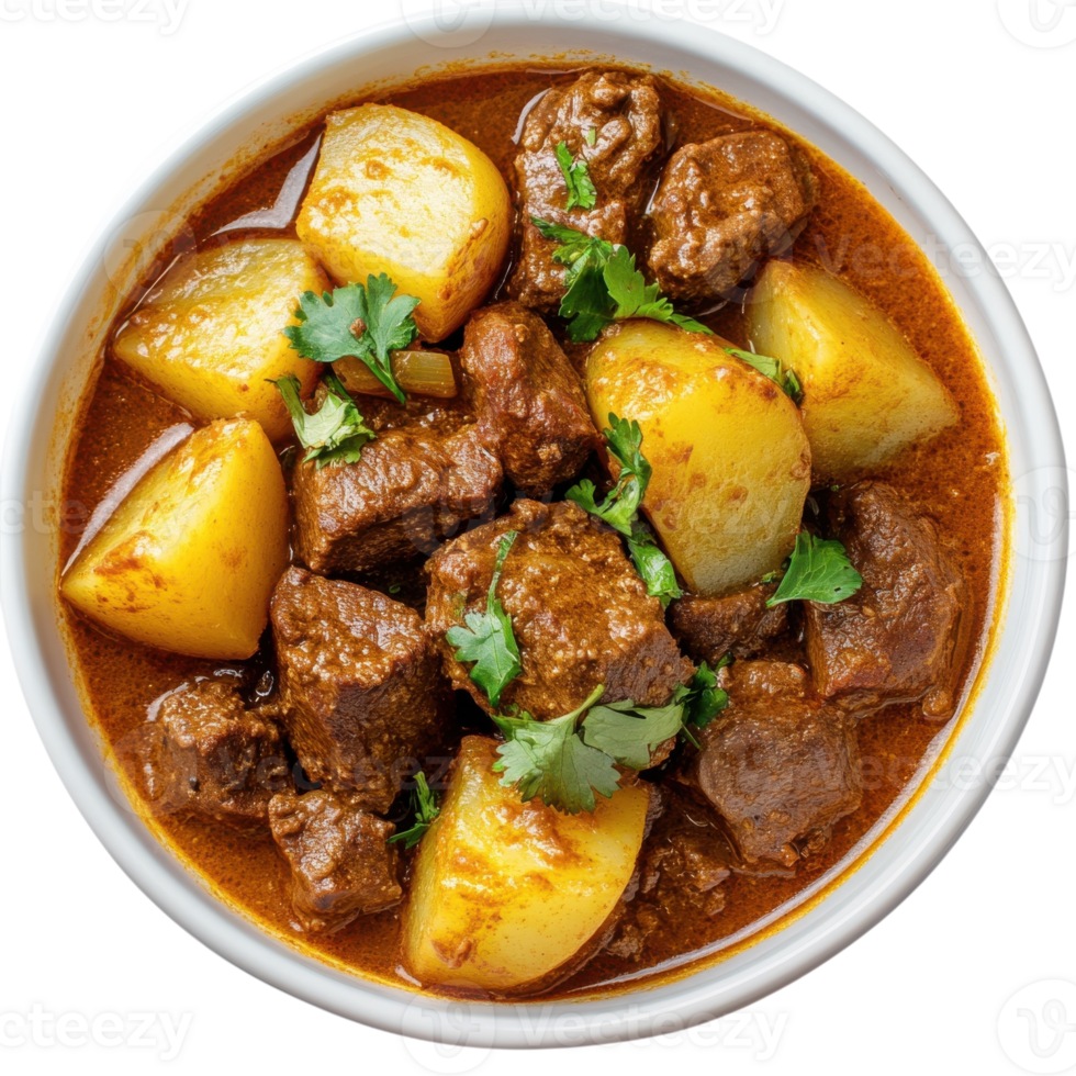 Delicious Beef Curry with Potatoes on transparent background. png