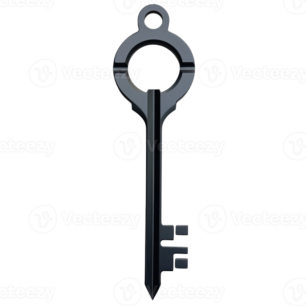 Modern Black Metal Key Design on transparent background. png