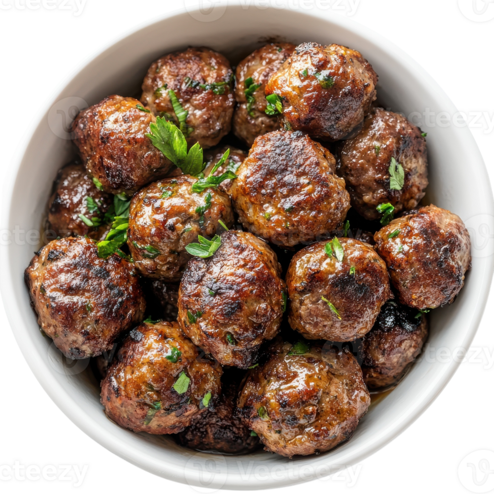 Grilled Meatballs in Bowl on transparent background. png