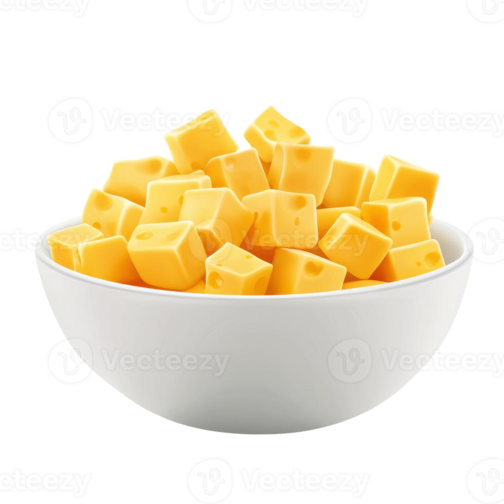 Cheese Cubes in Bowl White Background on transparent background. png
