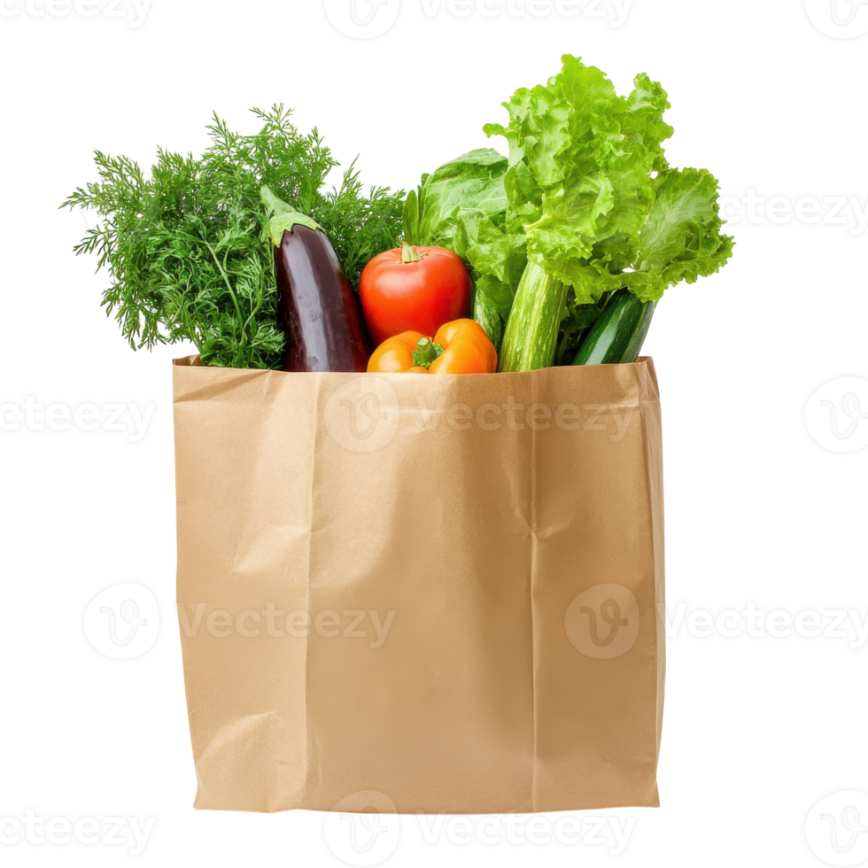 Fresh Veggie Paper Bag Harvest on transparent background. png