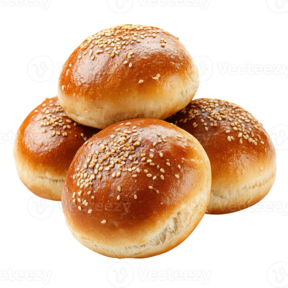 Golden Brown Sesame Buns on transparent background. png