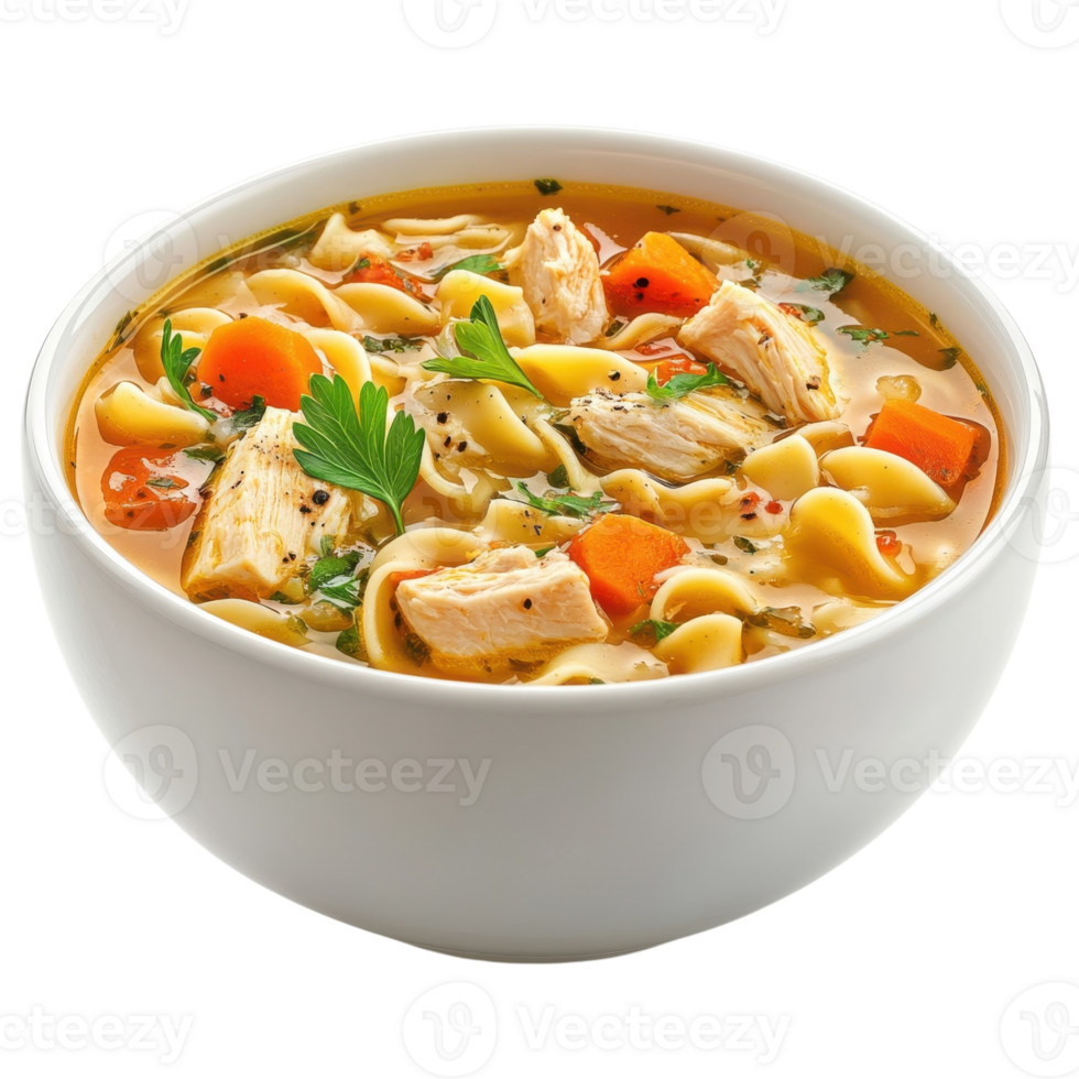 Chicken Noodle Soup Comfort Food on transparent background. png