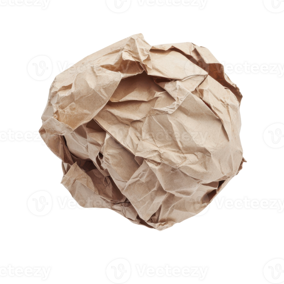 Crumpled Paper Ball on White on transparent background. png