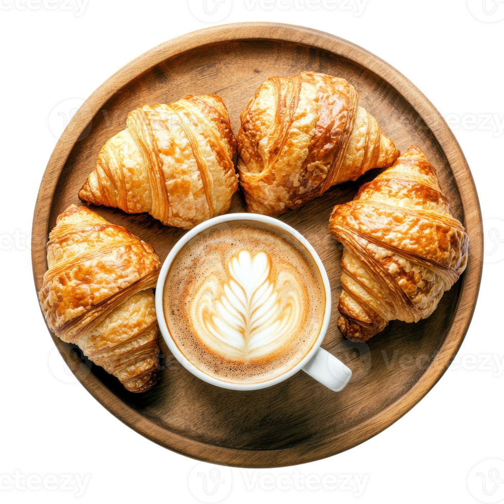 Golden Croissants and Latte on transparent background. png