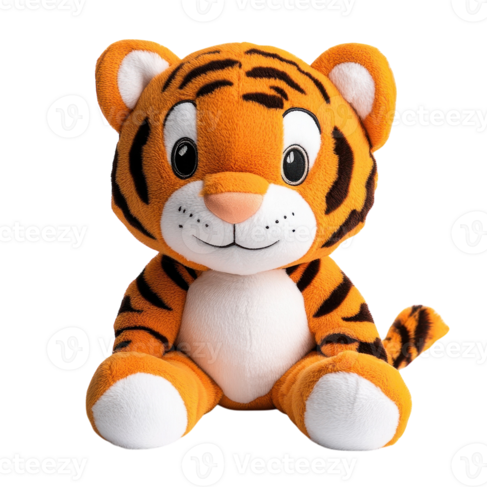 Adorable Tiger Plush Toy on transparent background. png