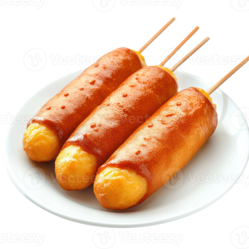Crispy Corn Dogs on Plate on transparent background. png