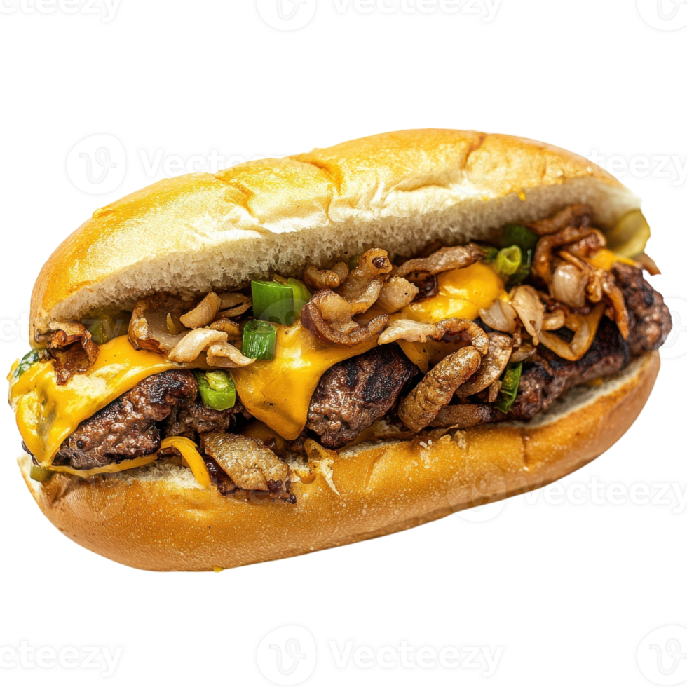 Juicy Cheeseburger Sandwich on transparent background. png