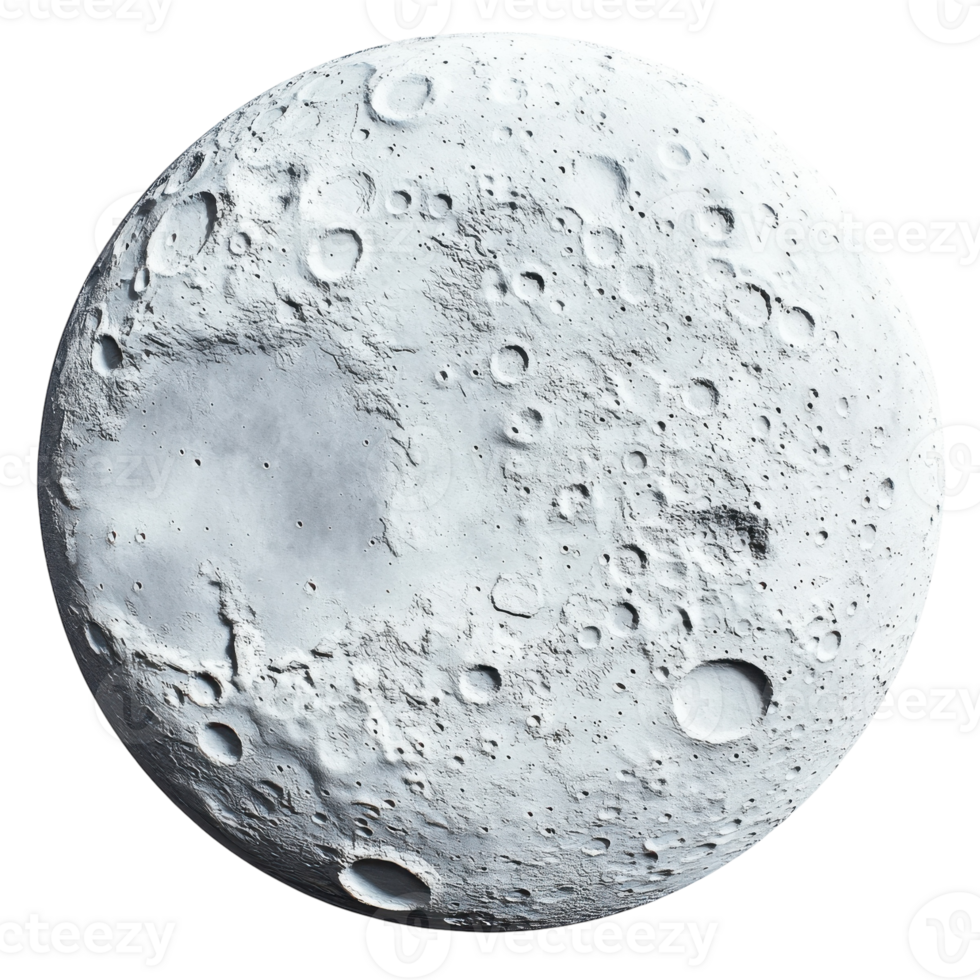 Detailed Moon Surface White Background on transparent background. png