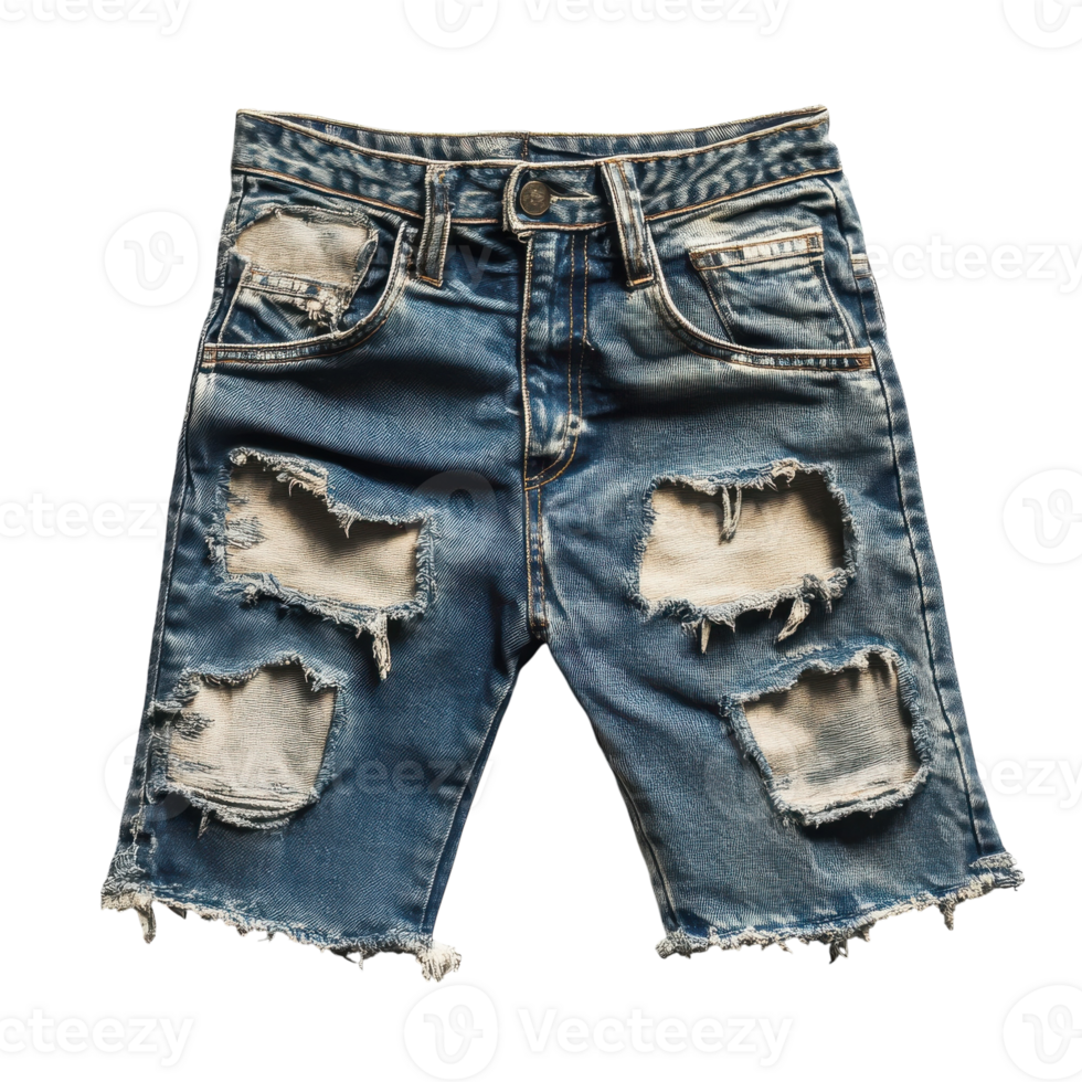 Distressed Denim Shorts on White on transparent background. png