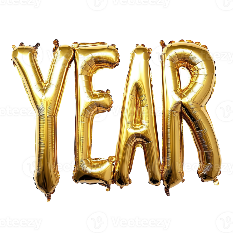 Happy New Year Gold Balloons on transparent background. png