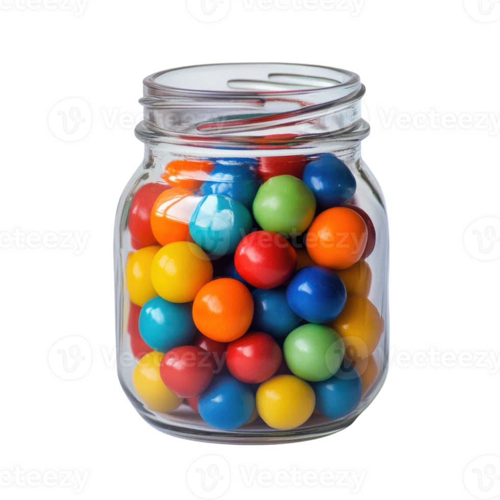 Colorful Gumballs in Glass Jar on transparent background. png