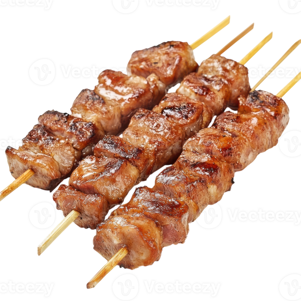 Grilled Pork Skewers on White on transparent background. png