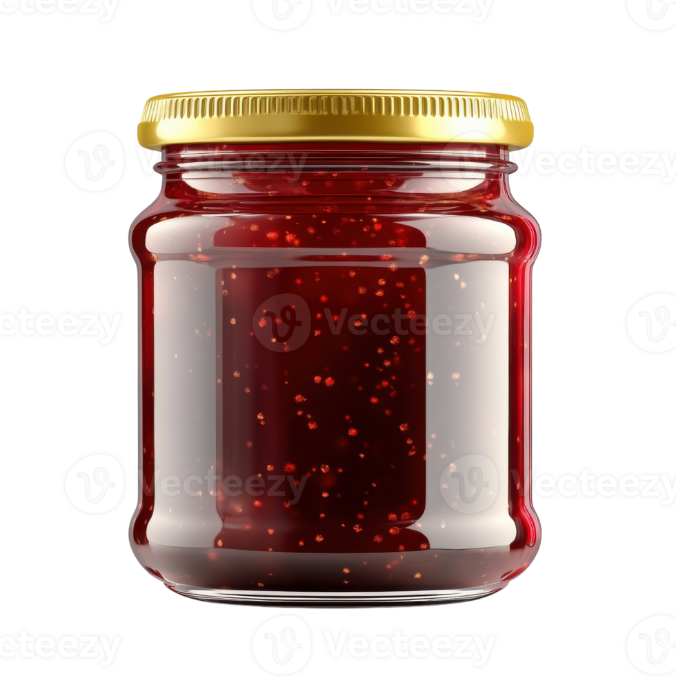 Sweet Berry Jam Jar Close Up on transparent background. png