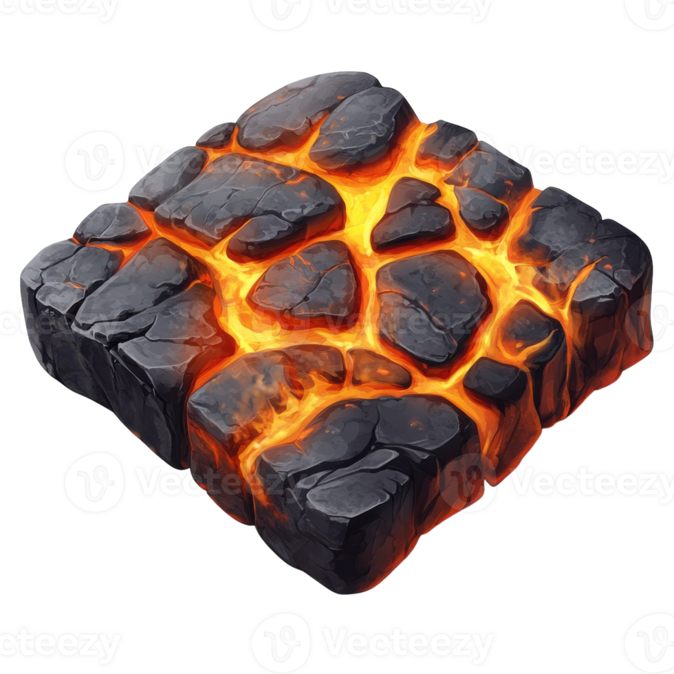Volcanic Lava Stone Texture on transparent background. png