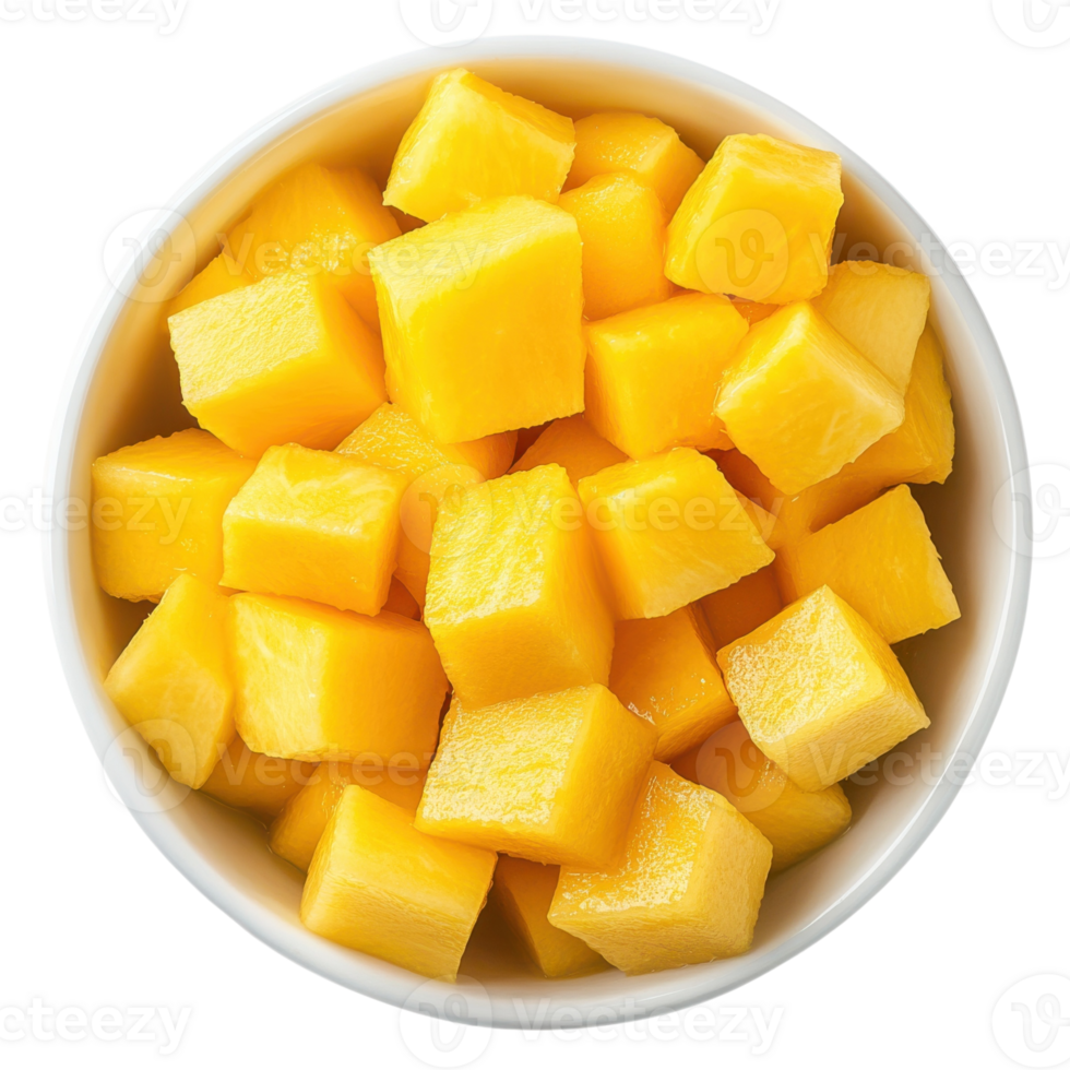Sweet Mango Cubes Bowl Image on transparent background. png