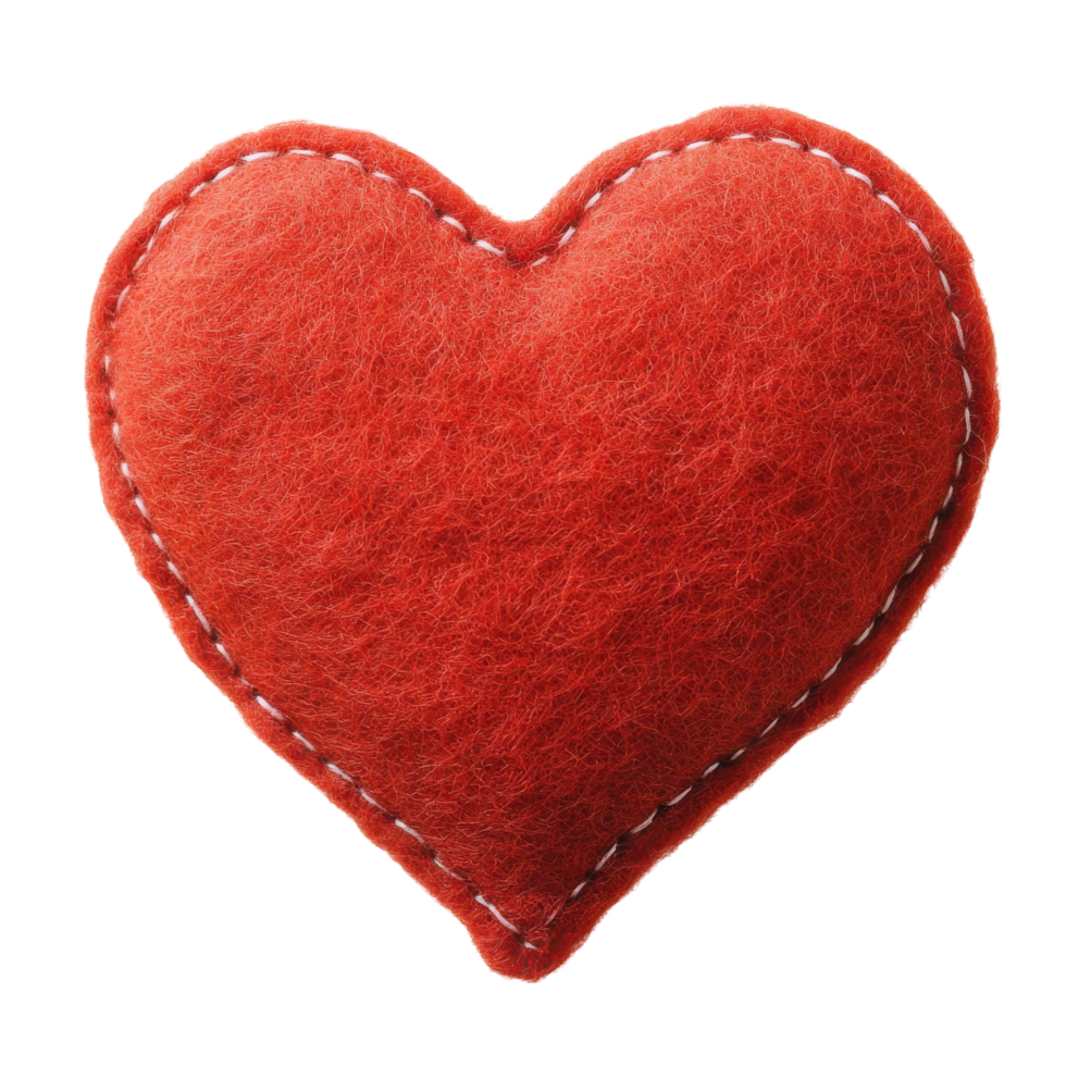 Red Felt Heart White Background on transparent background. png