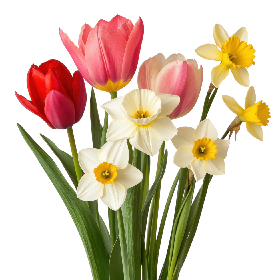 Spring Bulbs Tulips and Daffodils on transparent background. png