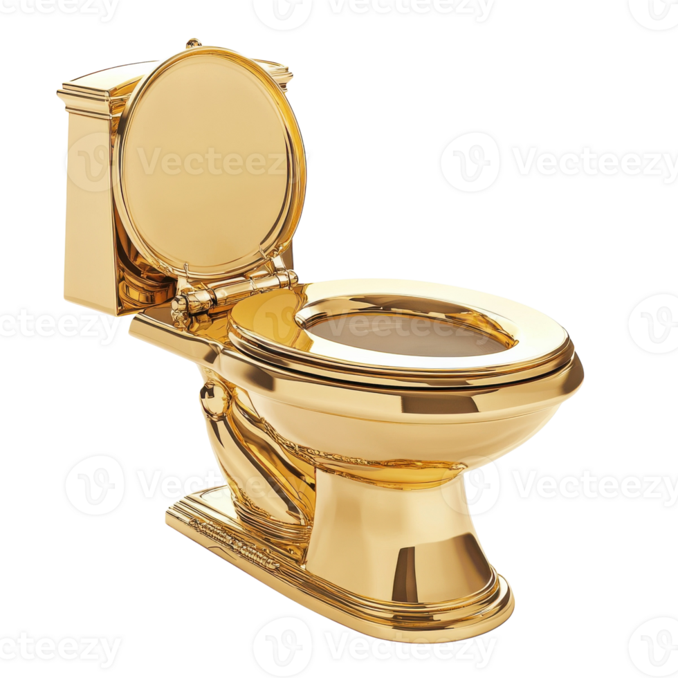 Luxury Gold Toilet Closeup on transparent background. png