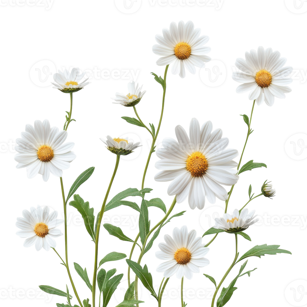 White Meadow Chamomile Daisies on transparent background. png