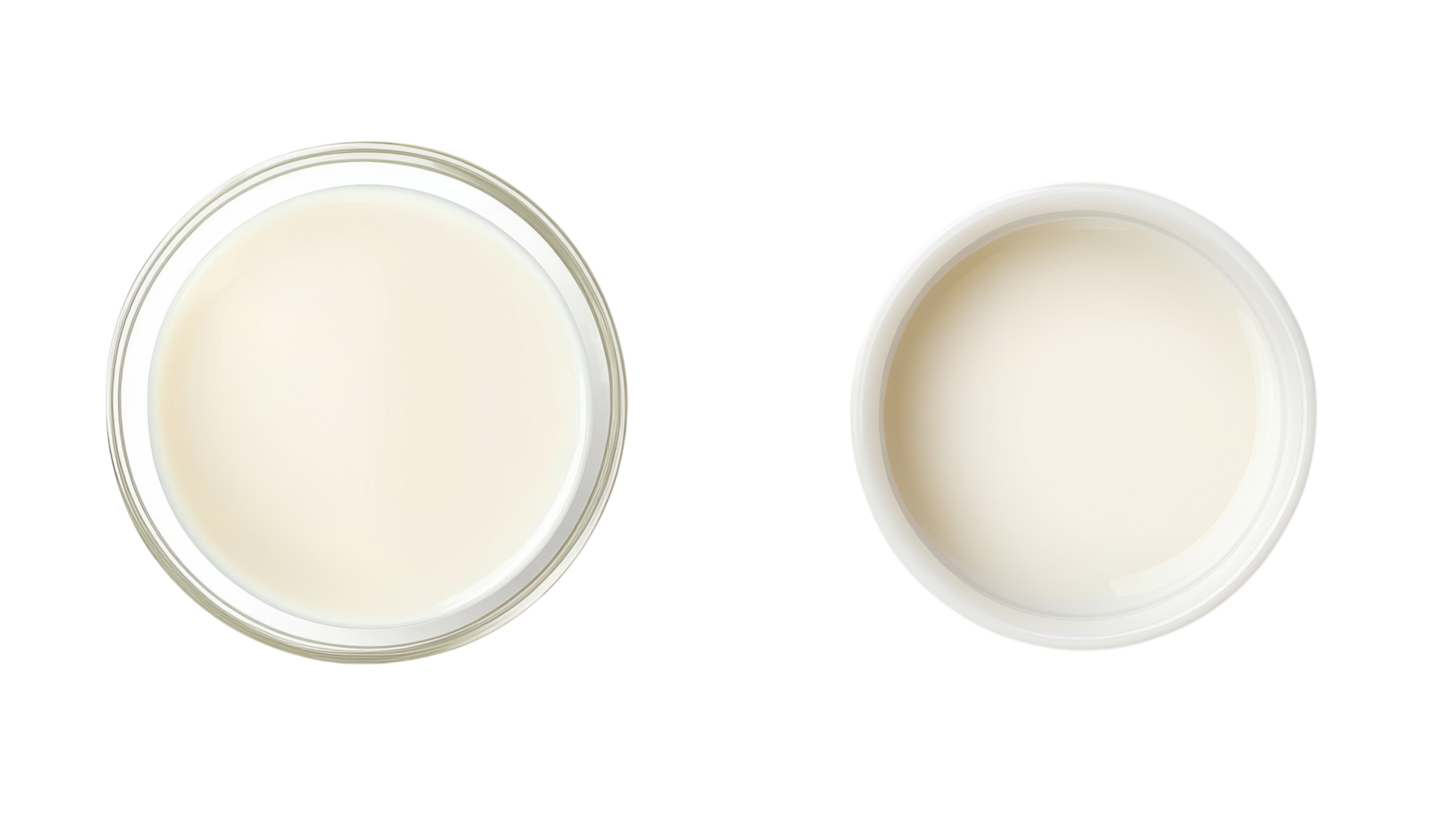 Two shallow bowls containing a thick, creamy substance on a transparent background perfect for culinary use or design elements. png