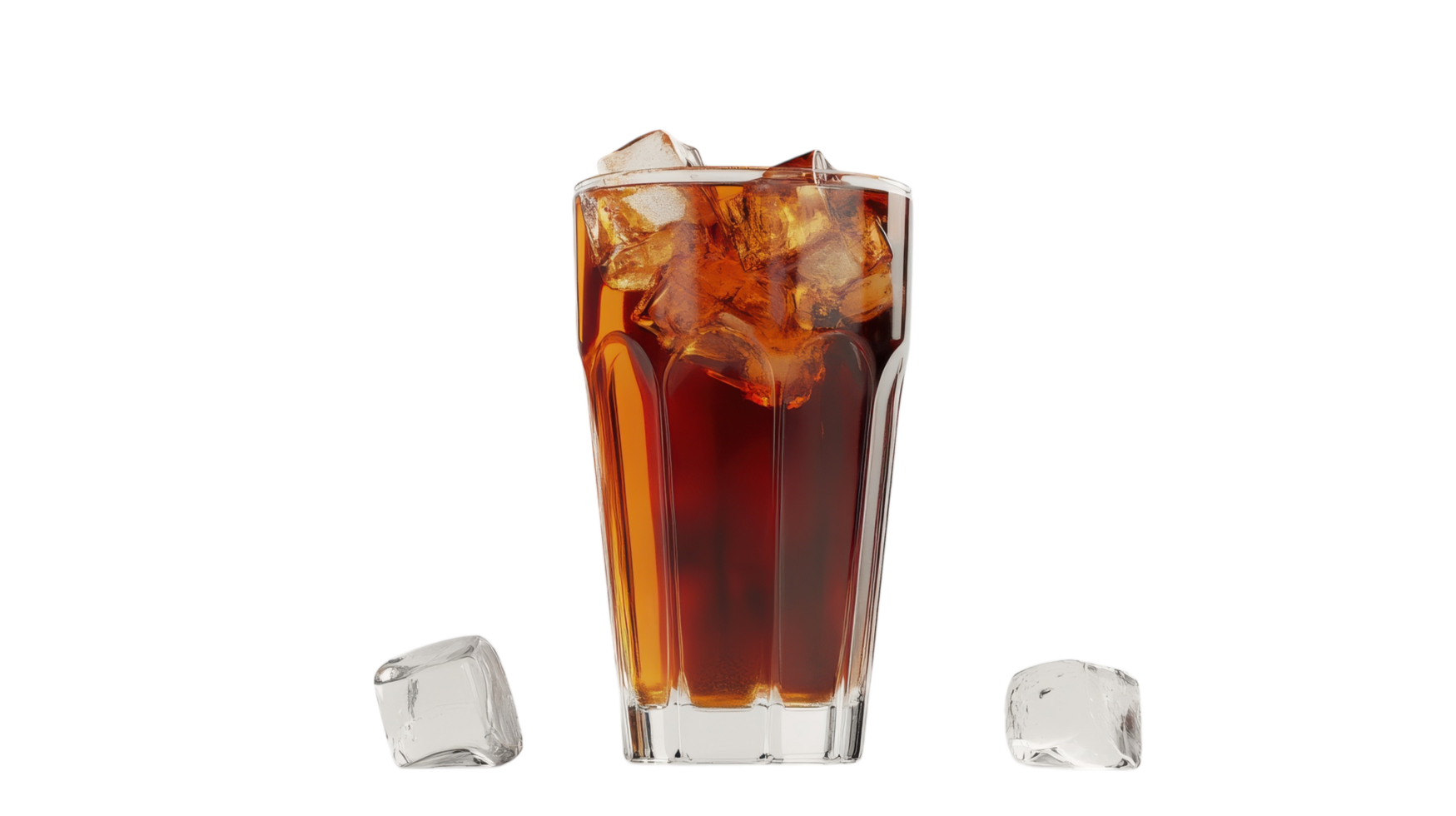 A refreshing glass of iced cola with ice cubes on a transparent background perfect for summer beverage ideas. png