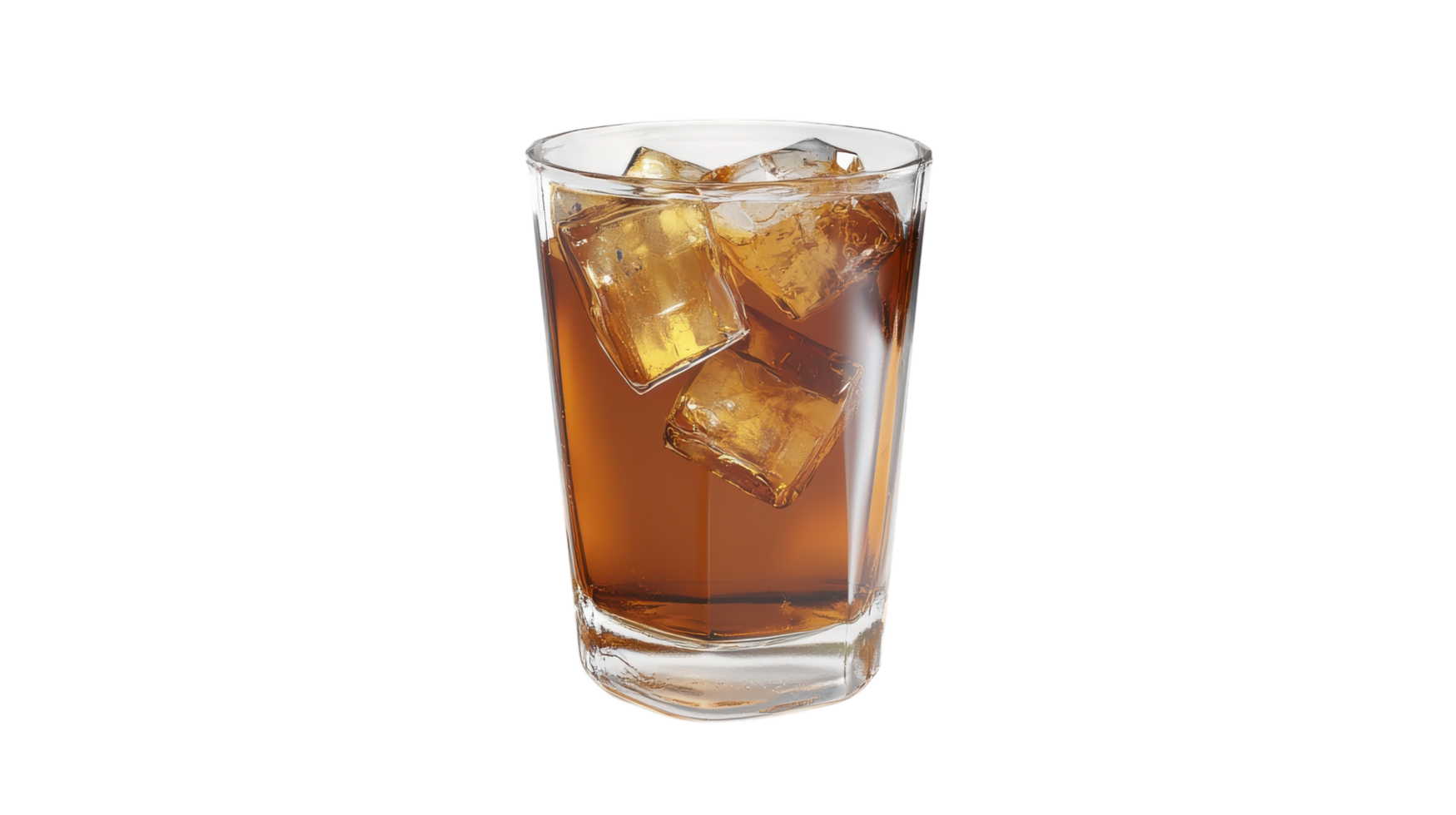 A refreshing glass of iced beverage with ice cubes on a transparent background showcases summer relaxation. png