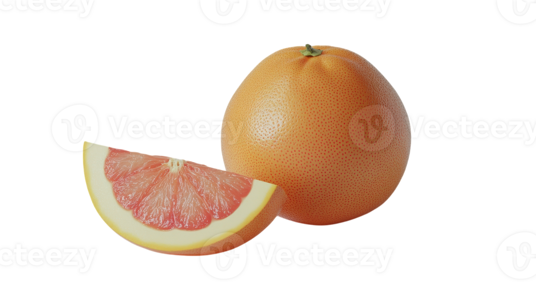 Fresh grapefruit with a slice, showcasing vibrant colors and ripe texture on a transparent background. png
