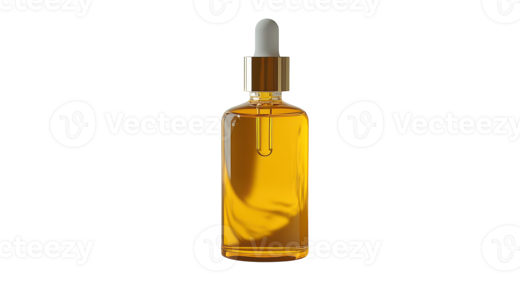 A glass dropper bottle filled with golden oil positioned against a transparent background, showcasing its rich texture and color. png