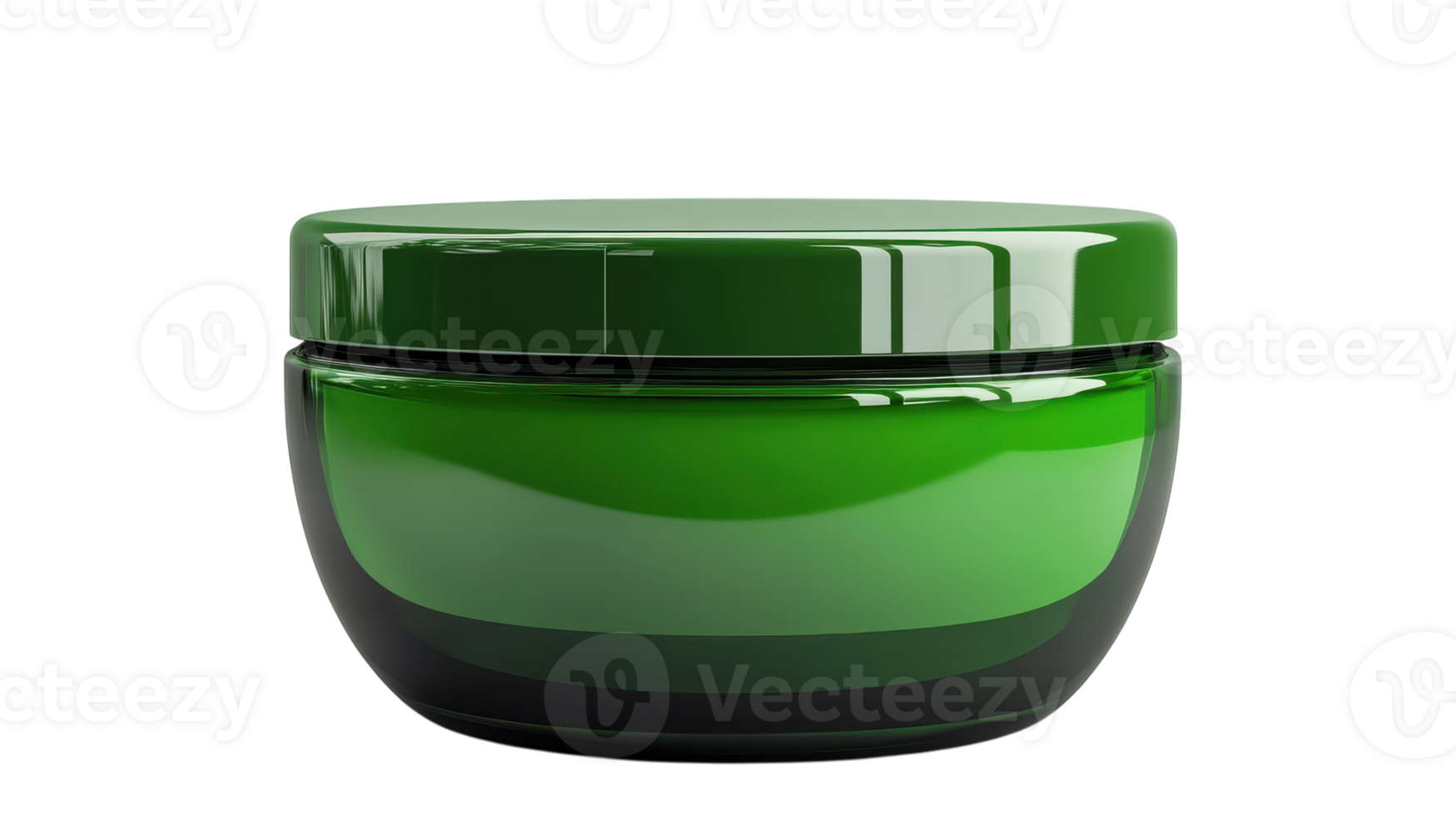 A green glass jar for skincare or cosmetic products displayed against a transparent background, showcasing its sleek design and smooth surface. png