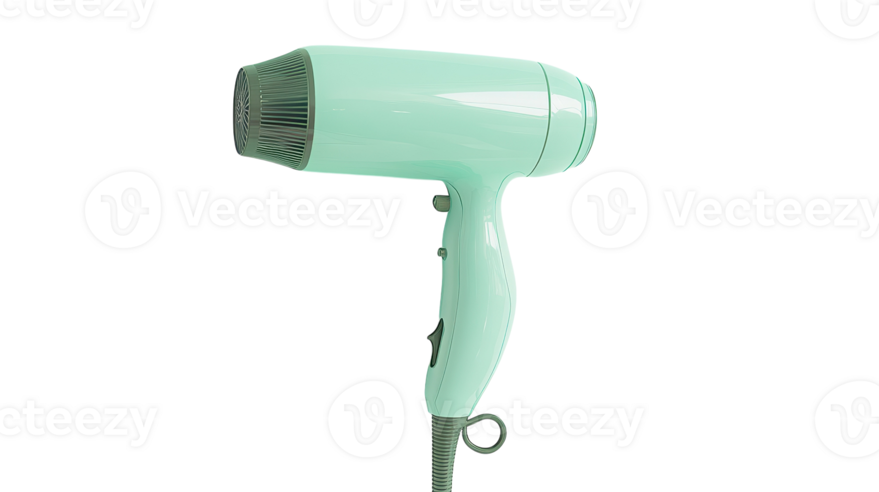 Stylish mint green hair dryer on a transparent background, perfect for beauty routines and hair styling at home. png