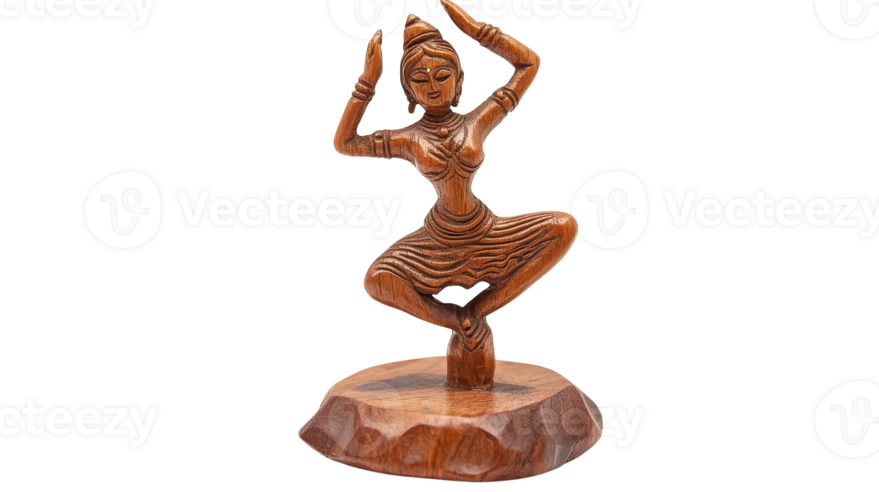 Intricate wooden sculpture of a dancer in an elegant pose showcasing craftsmanship and artistry from a cultural perspective. png