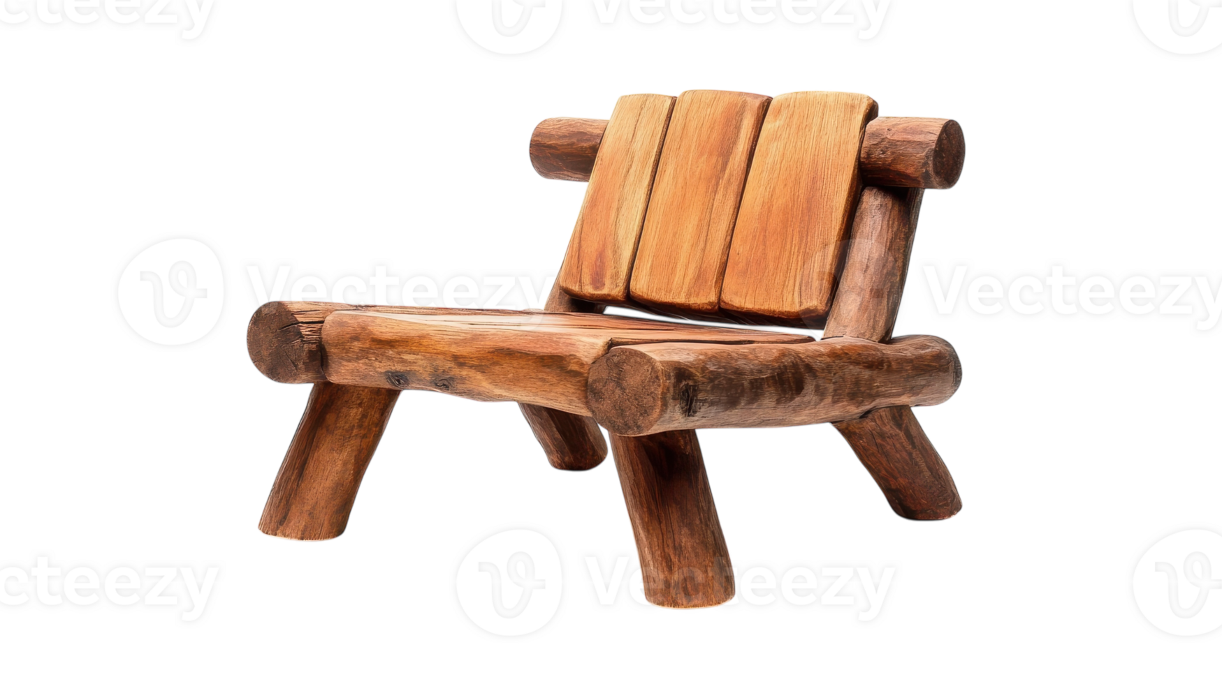 Rustic wooden chair with a unique design placed on a transparent background showcasing its craftsmanship and style. png