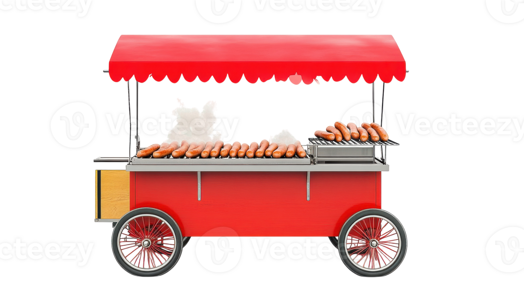 A Vibrant Hot Dog Cart with a Striking Red Canopy Perfect for Street Food Events and Culinary Promotions. png