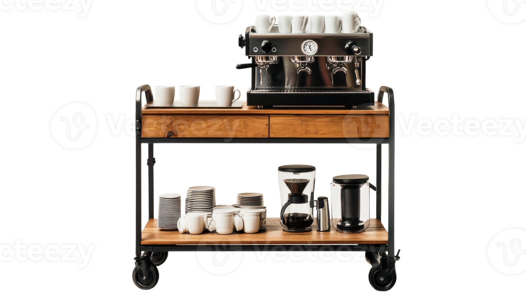 A Sleek and Functional Modern Coffee Cart Showcasing an Espresso Machine Perfect for Transportation and Quick Service in Any Coffee Environment. png