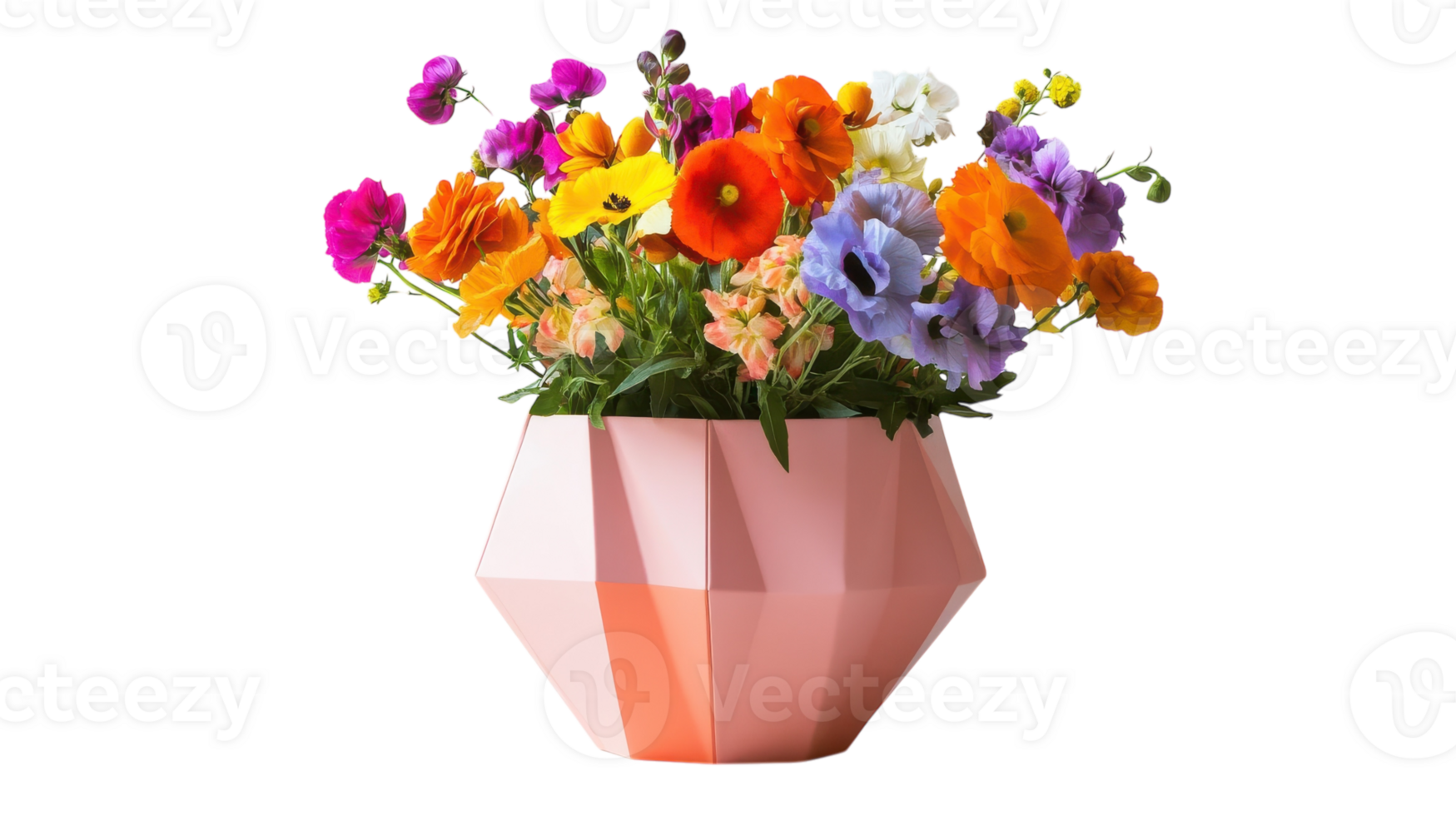 A Modern Geometric Vase Filled with Bright Flowers Perfect for Enhancing Interior Decor and Adding a Touch of Style and Elegance. png