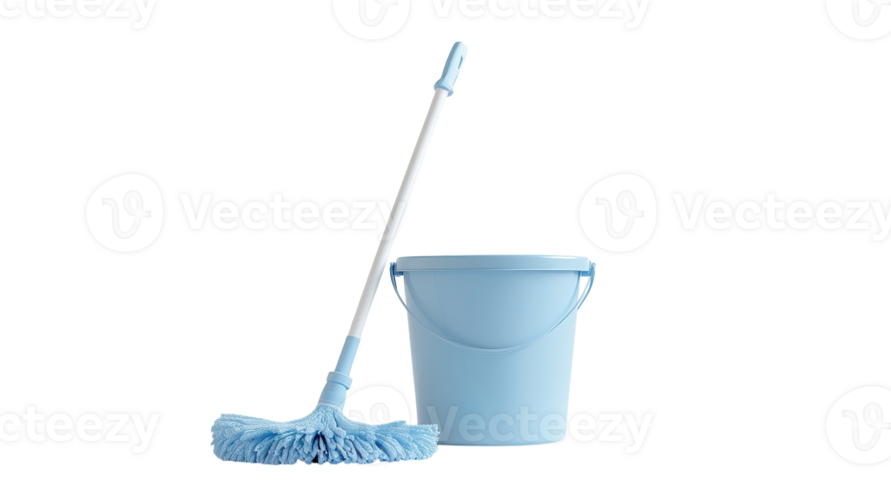 Mop Bucket and Mop on a White Background Ideal for Cleaning Supplies, Home Improvement, or Janitorial Services Presentations and Marketing Materials. png
