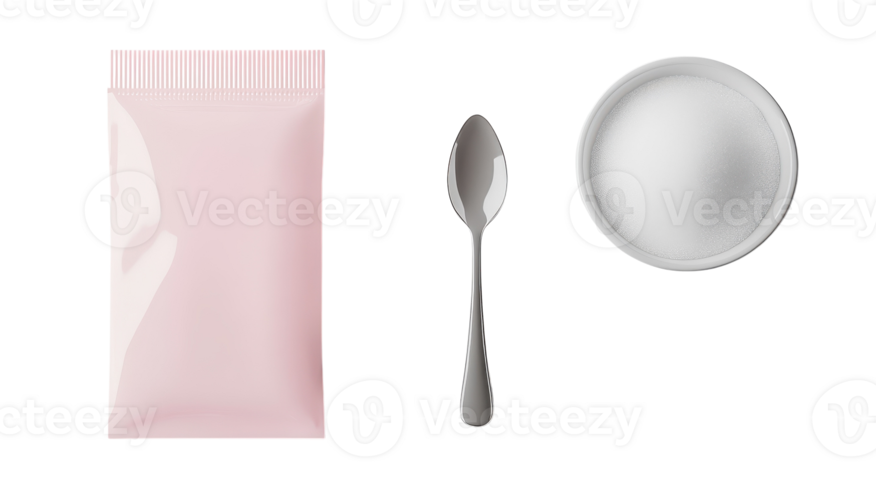 A Packet of Sugar and a Spoon on a White Background for Culinary and Beverage Purposes Including Coffee or Tea Preparation. png