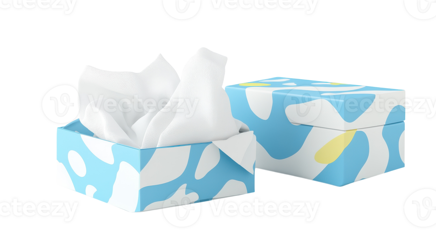 Close-up of a Packet of Tissues and an Open Tissue Box on a White Background, Ideal for Household and Personal Hygiene Usage. png