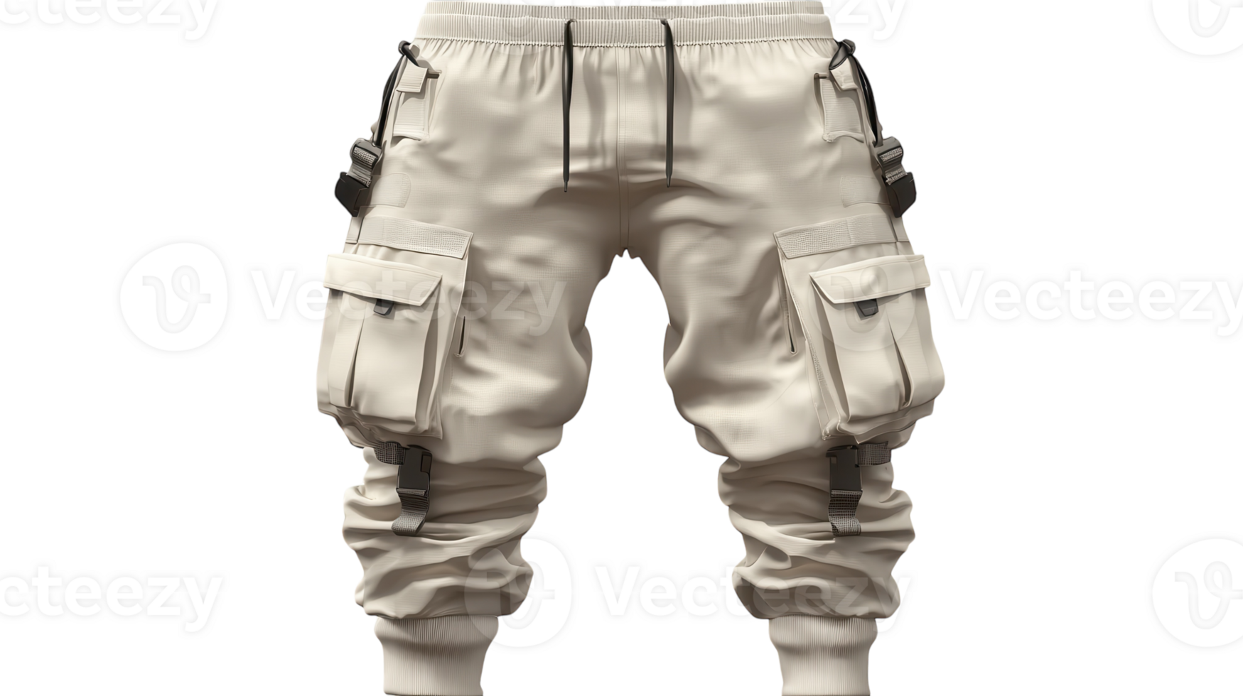 A pair of white cargo pants with pockets png